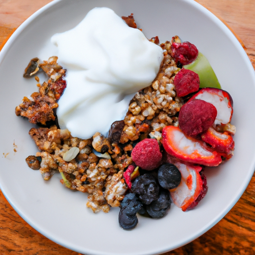 A nutritious breakfast plate with fruits, yogurt, and granola, showcasing the importance of fueling your body with wholesome foods in the morning.