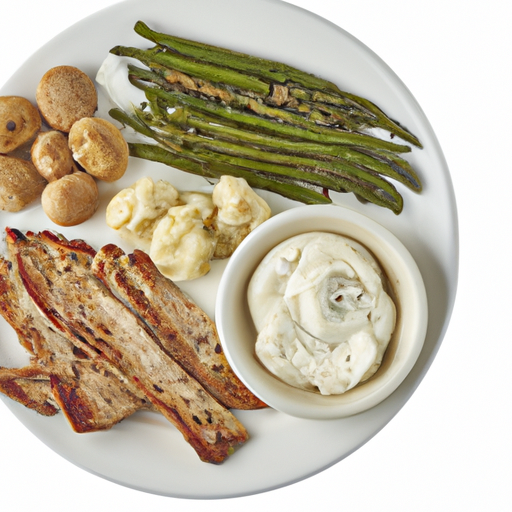 A balanced meal plate with portions of protein, carbohydrates, and vegetables.