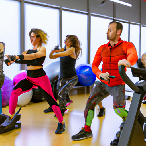 A group of people exercising in a gym